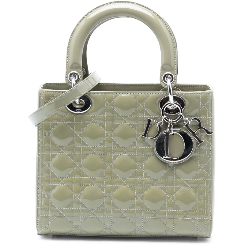 Christian Dior Schultertasche Medium Patent Cannage Lady Dior grün