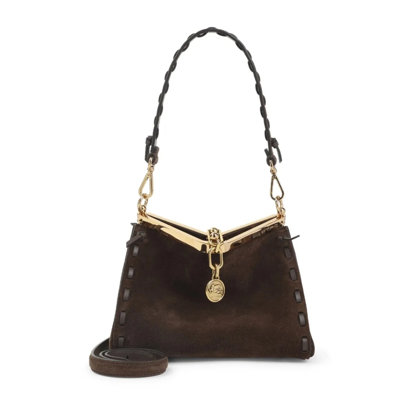 Etro Schultertasche Structured Suede Leather Shoulder Bag Brown