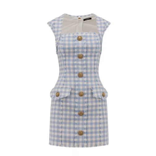 Balmain Cotton Dress With Vichy Motif Blue 