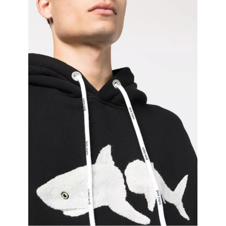 Palm Angels Black White Shark Hoodie Black