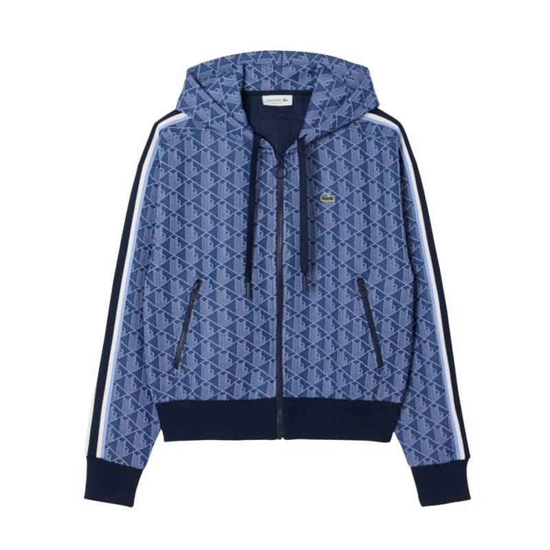 Lacoste  Geometric Monogrammed Hoodie With Adjustable Hood Blue