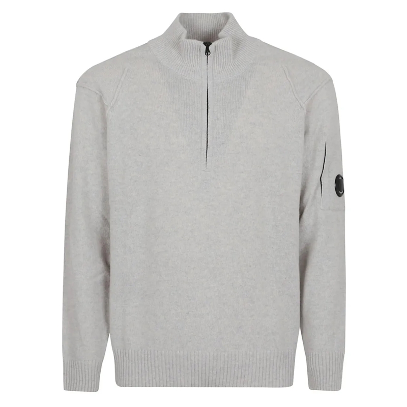 CP Company Pull Half-Zip Lambswool Sweater With Ribbed Details Grey