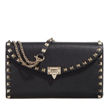 ★VALENTINO★ Rockstud Chain Strap Wallet Black 5W2P0U99VSH0 Rockstud leather wallet on chain in black - Valentino