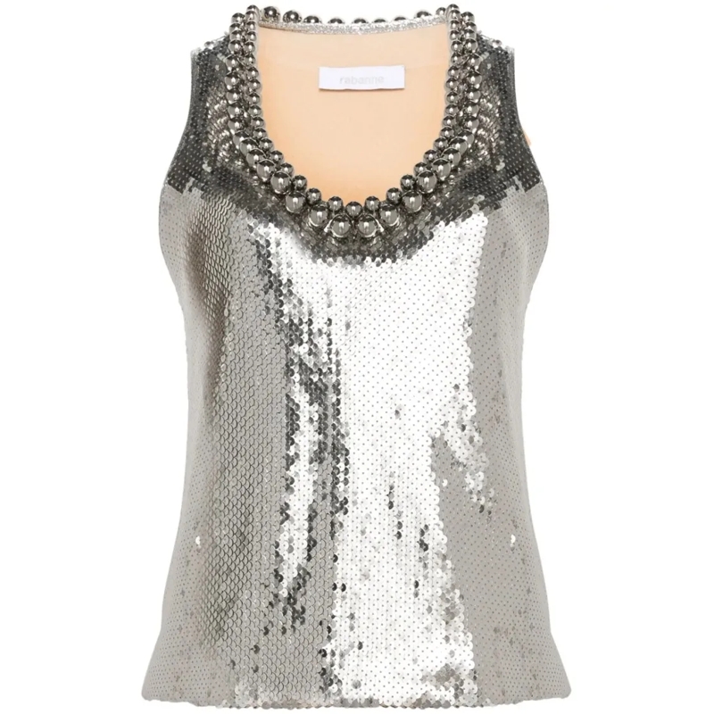 Paco Rabanne Elegantes Top Fitted Neutral Top With Minimalist Design Silver