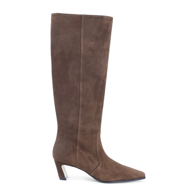 Stuart Weitzman Bottes Mid-Height Suede Boots With Pointed Toe And Side Z Brown