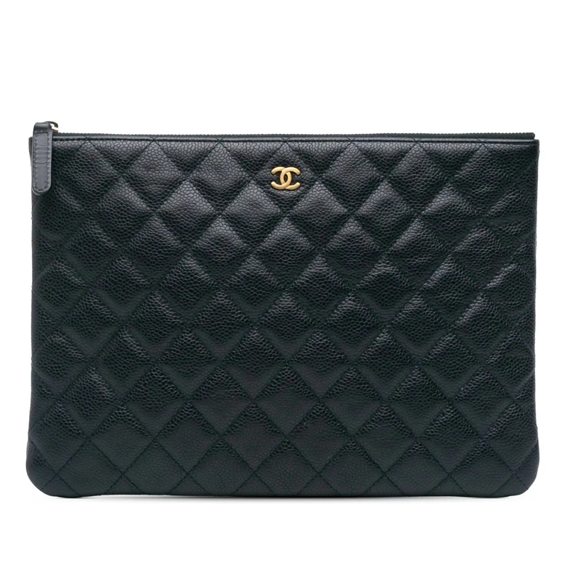 Chanel Pochette Medium Quilted Caviar O Case Clutch blau