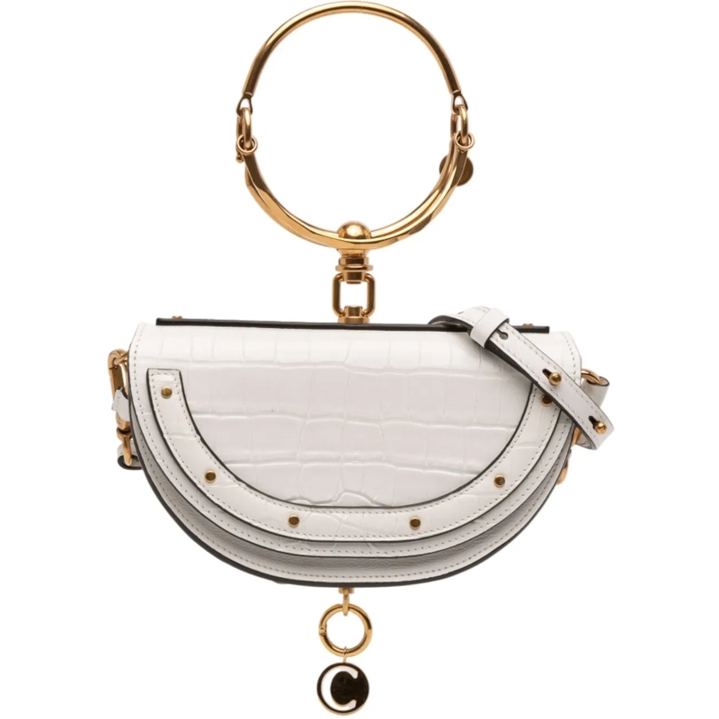 Chloé Schultertasche Mini Croc Embossed Calfskin Nile Bracelet Satchel weiß