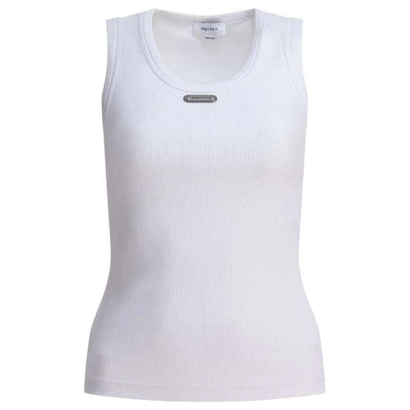 Alexander McQueen Blouse Sleeveless Ribbed Top With Fitted Silhouette White