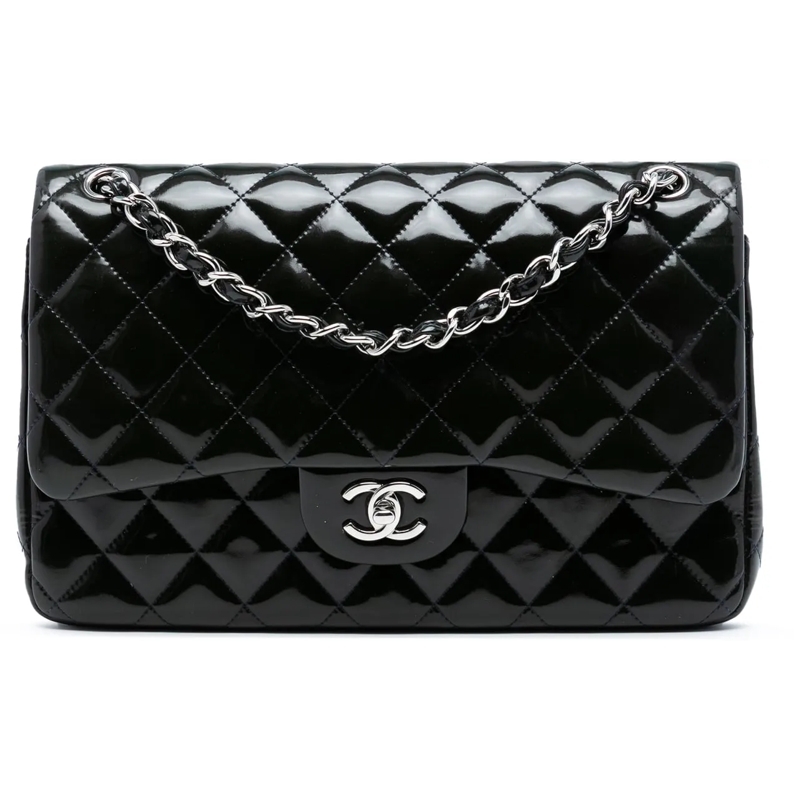 Chanel Schultertasche Jumbo Classic Patent Double Flap blau