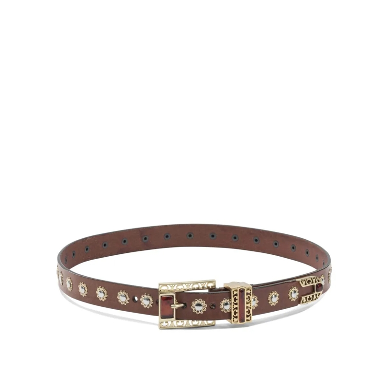 Golden Goose Gürtel Embroidered Cowhide Leather Belt Brown