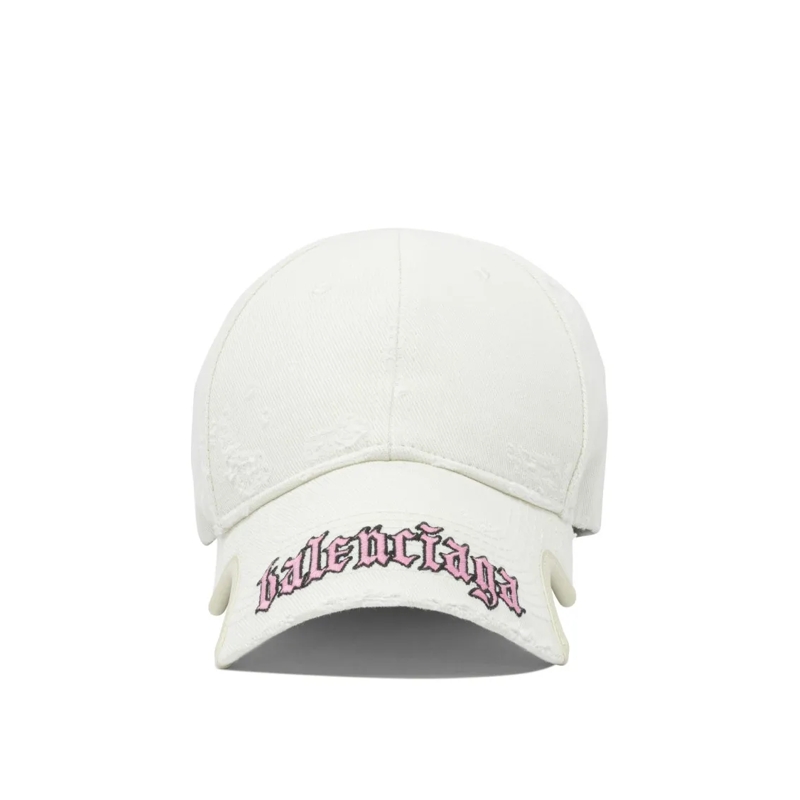 Balenciaga Hoed Classic White Cotton Cap With Distressed Texture White