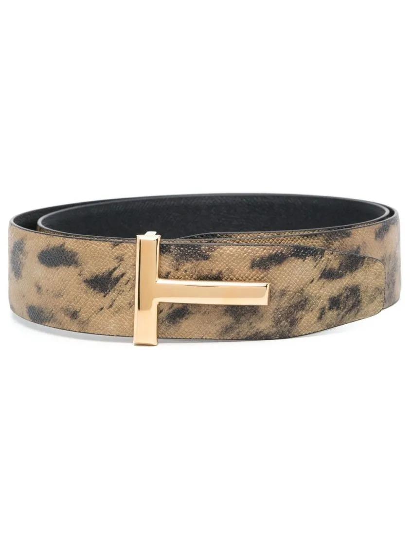 Tom Ford Gürtel - Leopard-Print Leather Belt - Gr. 100 - in Braun - für Damen