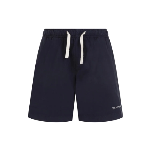 Palm Angels Legere Shorts Off White Navy Blue Cotton Classic Logo Bermuda Blue