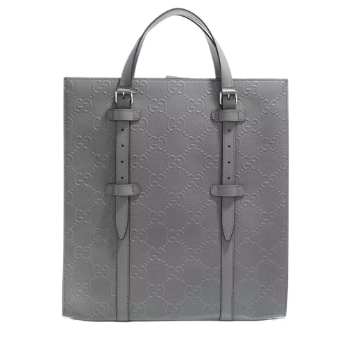 Gucci GG Embossed Medium Tote Bag Dusty Grey Rymlig shoppingväska