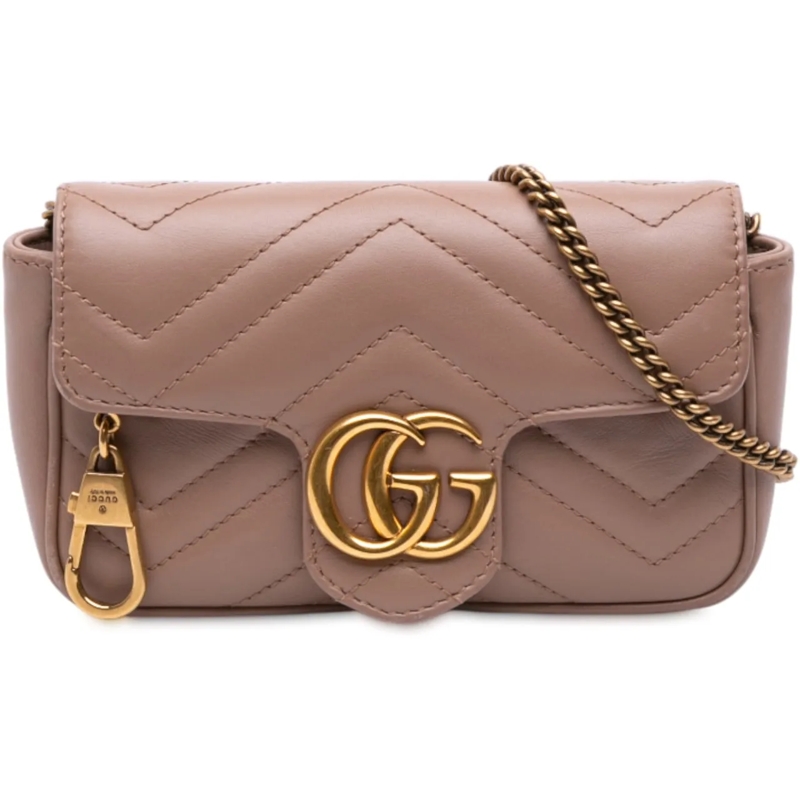 Gucci Schultertasche Mini GG Marmont Matelasse Leather Flap Crossbody braun