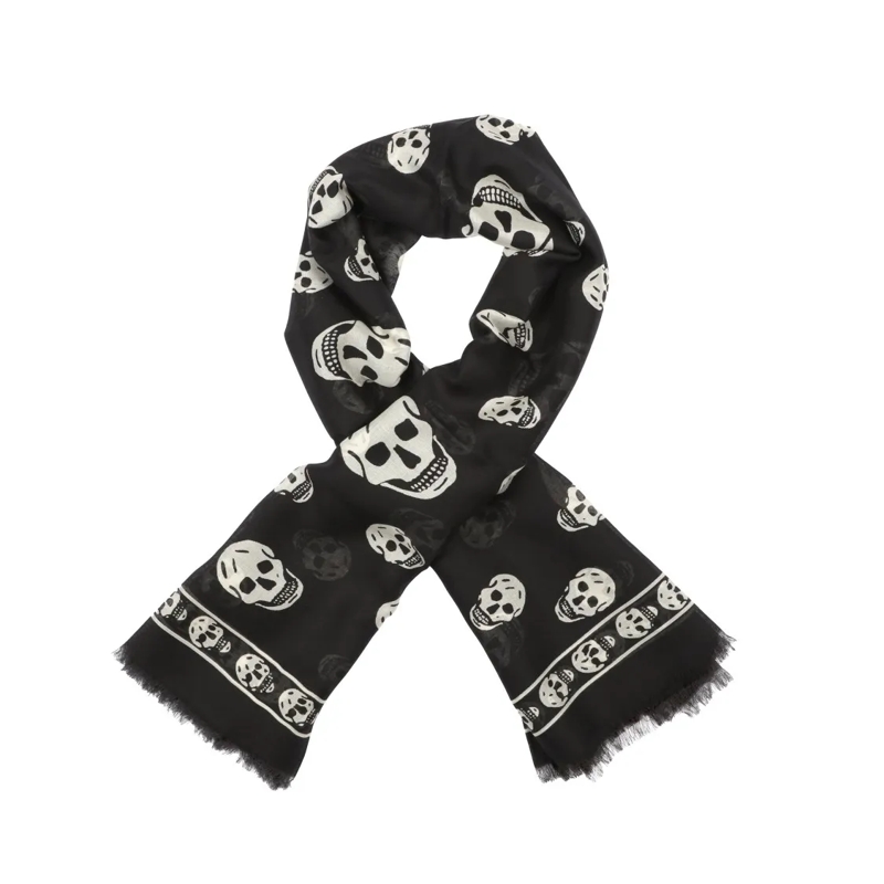 Alexander McQueen Écharpe légère Skull Silk Scarf Black