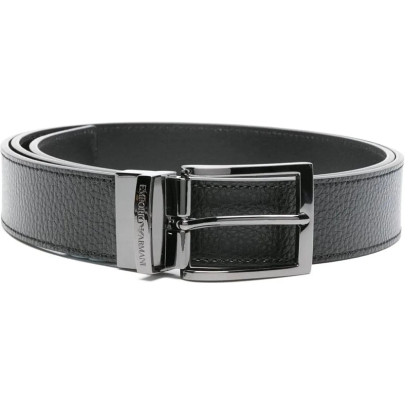 Emporio Armani Leren Riem Reversible Cowhide Belt With Palmellato Finish Black