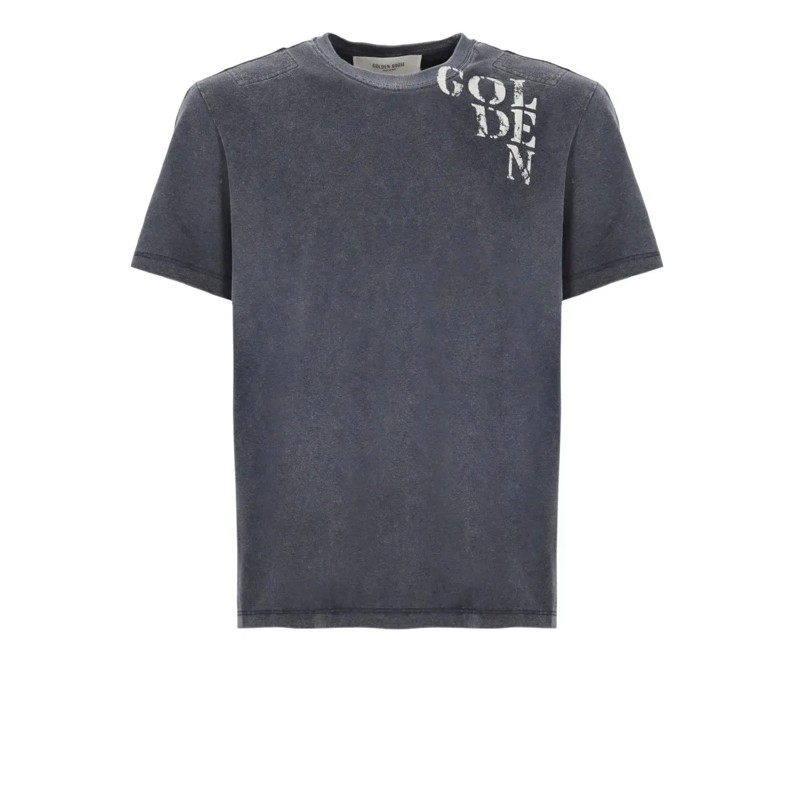 Golden Goose T-shirt Dark Blue Cotton T-Shirt With Contrasting Logo Grey