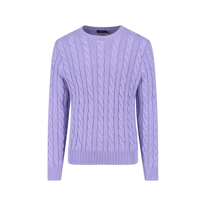 Polo Ralph Lauren Pullover Classic Knit Sweater With Ribbed Cuffs And Hem Purple