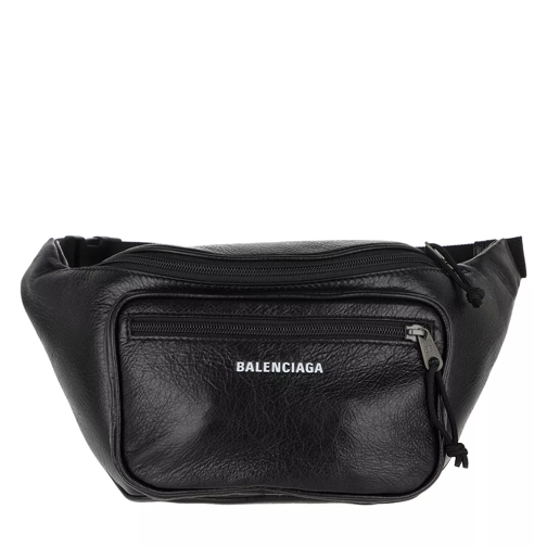 Balenciaga Logo Print Belt Bag Leather Black Crossbody Bag