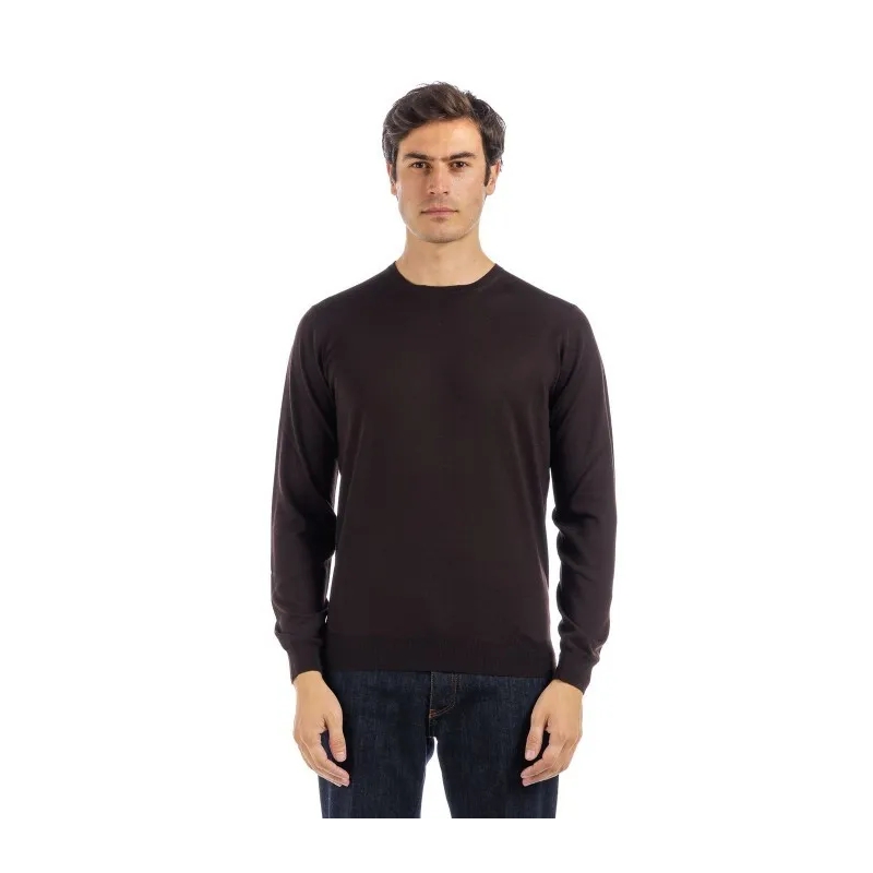 FILIPPO DE LAURENTIIS Pull Classic Crew Neck Sweater In Rich Chocolate Tone Black