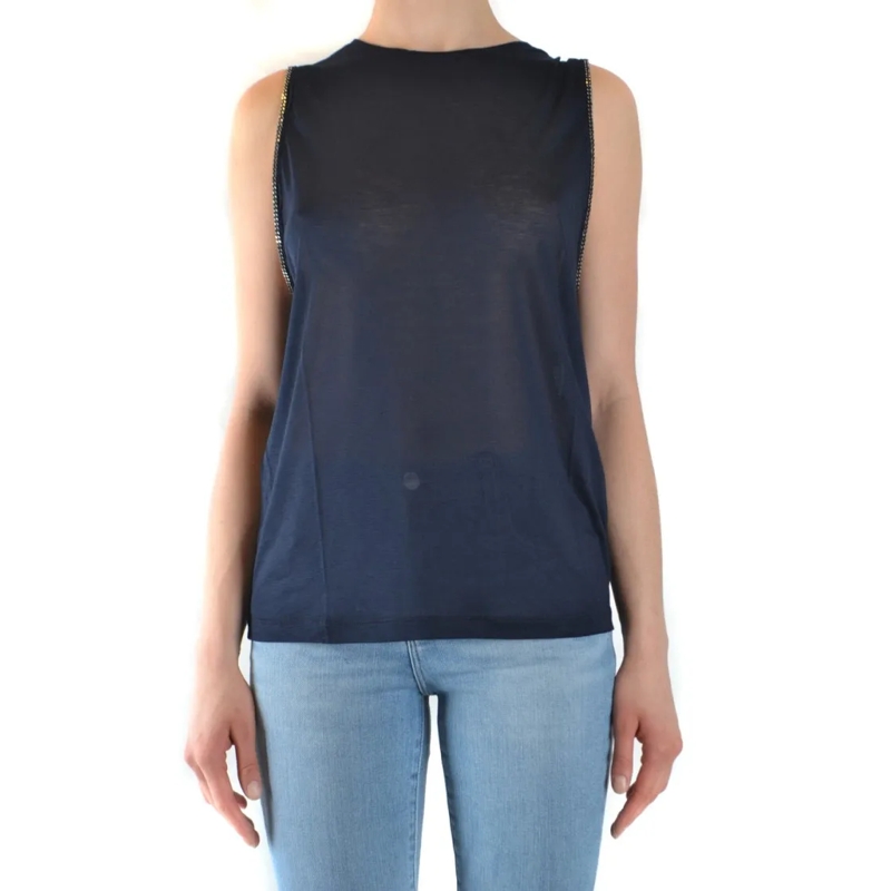 Dondup Blouse Navy Sleeveless Top With High Round Neckline Grey