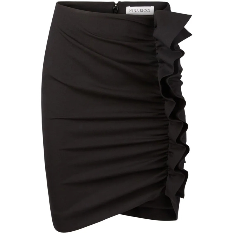 Nina Ricci Minirok Draped Black Wool Blend Mini Skirt Black