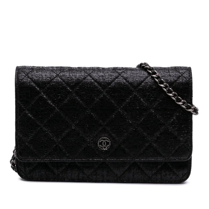 Chanel Sac à bandoulière CC Quilted Crinkled Patent Wallet On Chain schwarz
