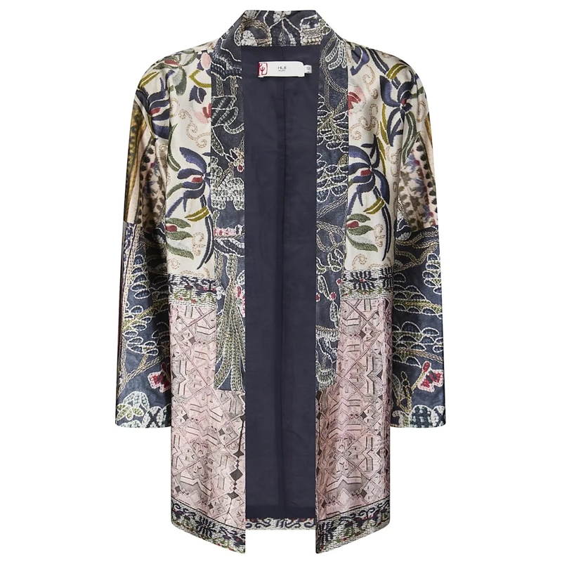 Hui Overgangsjas Chinese-Style Printed Silk Jacket With Mandarin Co Grey