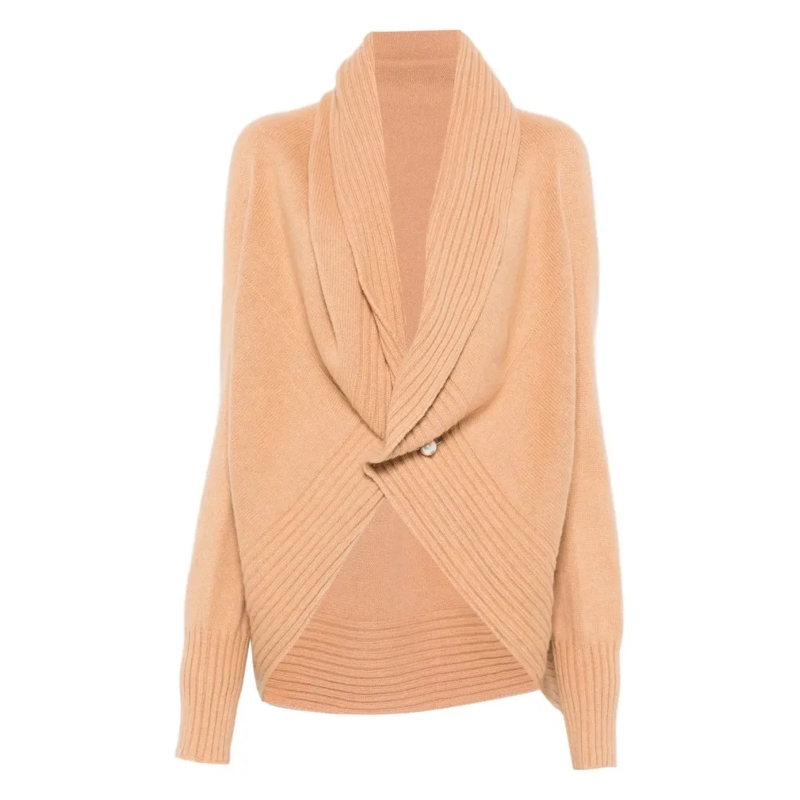 Alberta Ferretti Pullover Knit Sweater With Silhouette And Soft Texture Brown