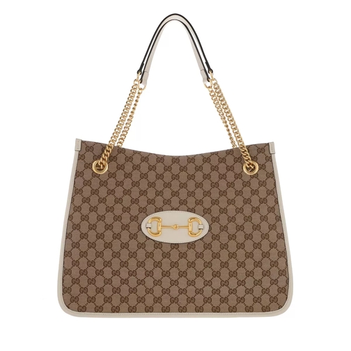 Gucci Horsebit 1955 Large Tote Bag Leather Ebony/White Rymlig shoppingväska