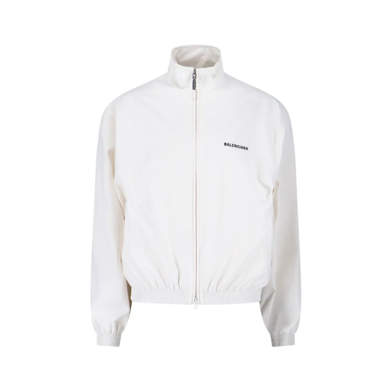 Balenciaga Übergangsjacke High Collar Zip Jacket With Bold Logo Detailing White