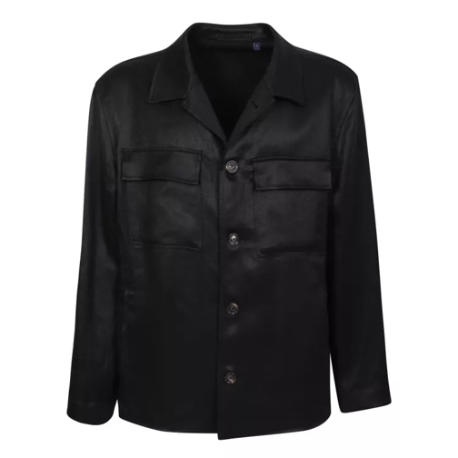 Lardini Black Linen Shirt Jacket Black 