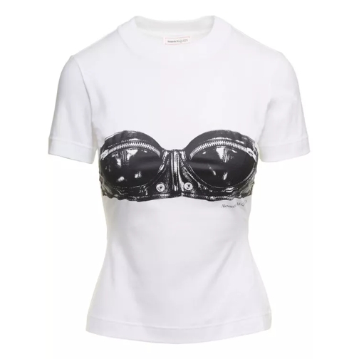 Alexander McQueen White Fitted T-Shirt With Bustier Print In Cotton White 