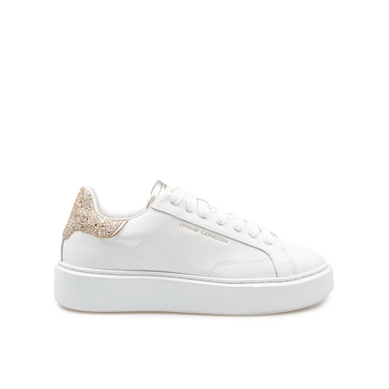 CRIME LONDON Sneaker basse White Leather Sneakers With Glitter Heel Tab White