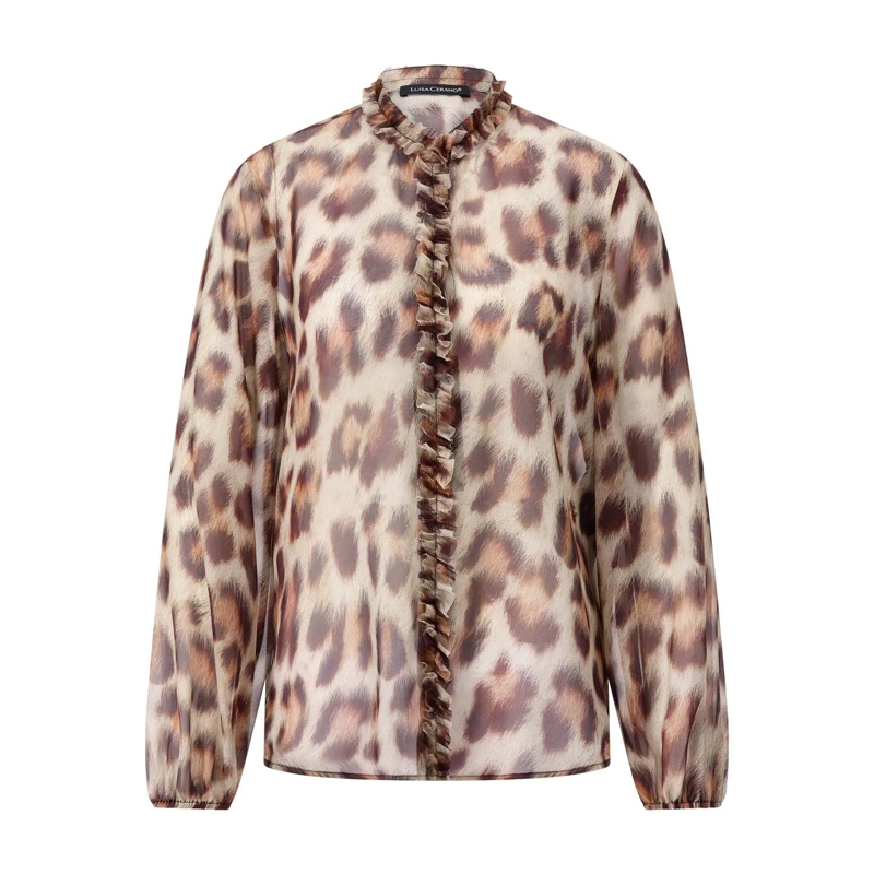 Luisa Cerano Blouse Seidenbluse mit Animalprint Braun