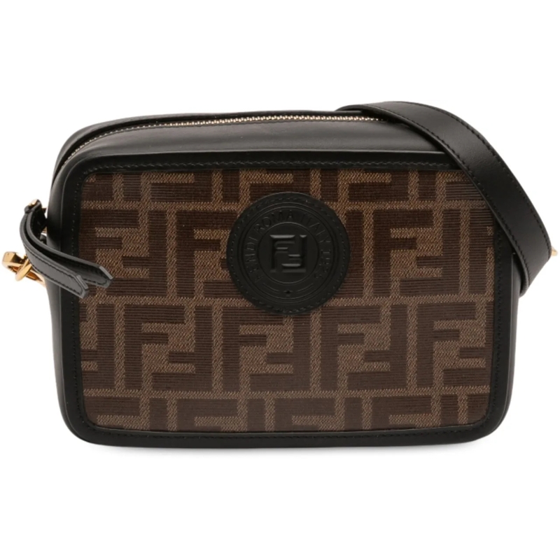 Fendi Schultertasche Glazed Fabric Vitello Century FF 1974 Camera Bag braun