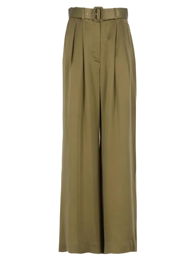 Thumbnail - Zimmermann - Green Wide-Leg Silk Tuck Pants - Größe 2 - grün