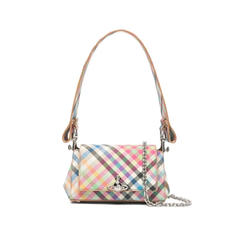 Vivienne Westwood Schultertasche Compact Multicolor Checkered Flap Bag With Metalli Multicolor