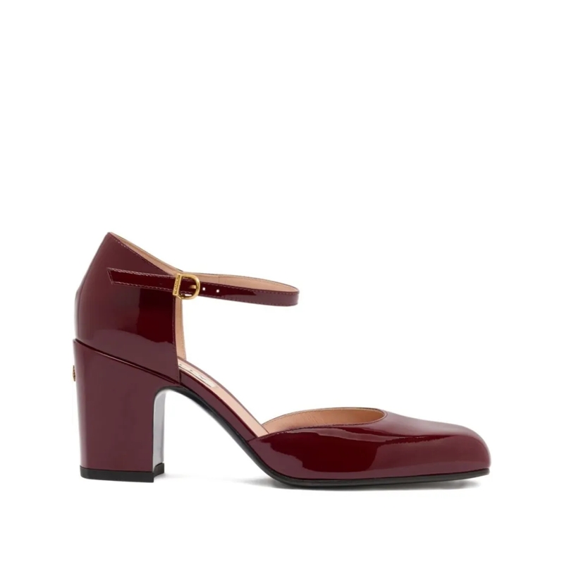 Bally Pumps Burgundy Leather Block Heel Pumps Grey