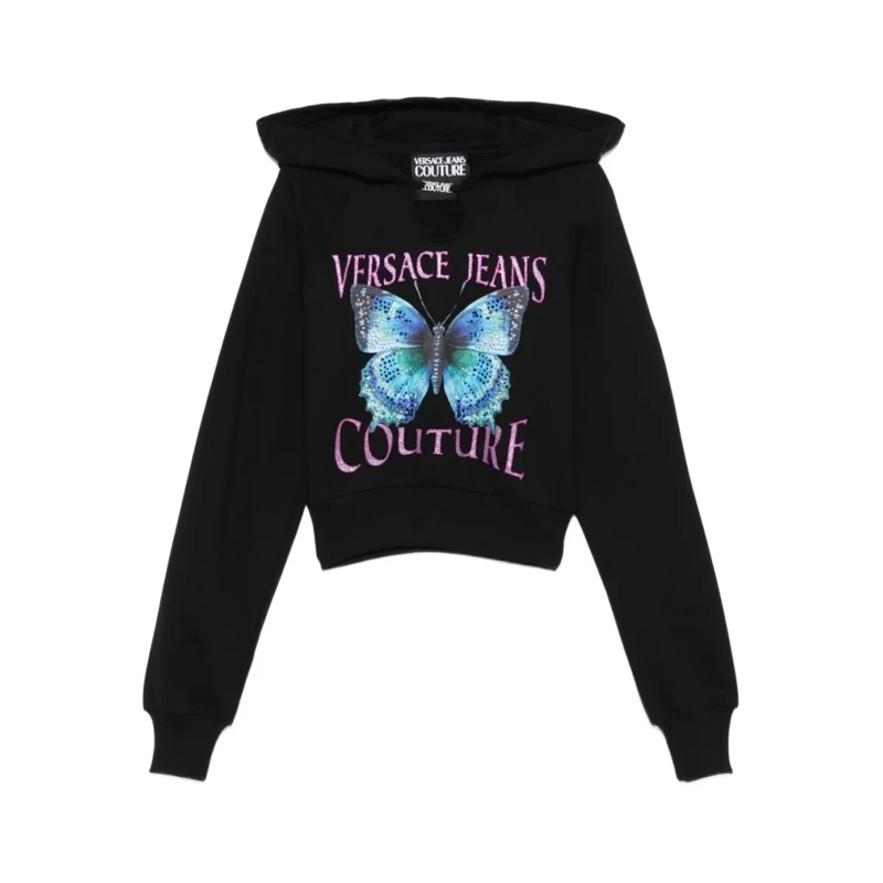 Versace Jeans Couture  Cropped Black Sweatshirt With Butterfly Graphic Black
