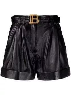 Balmain - Logo-Buckle Leather Shorts - Größe 34 - black