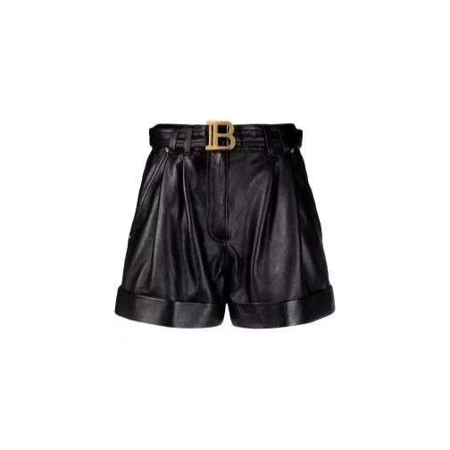 Balmain Logo-Buckle Leather Shorts Black 