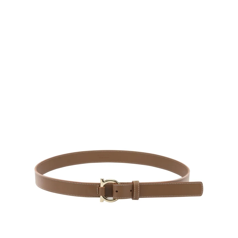 Salvatore Ferragamo Gürtel Gancini Leather Belt With Distinctive Gold Buckle Brown