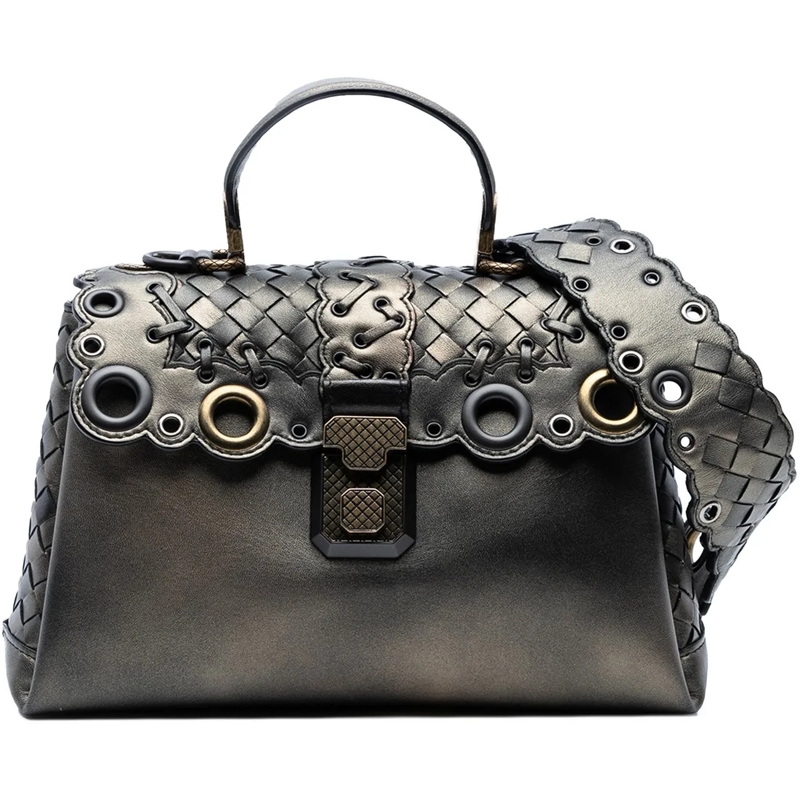 Bottega Veneta Schultertasche Small Intrecciato Trimmed Metallic Nappa Grommet P braun