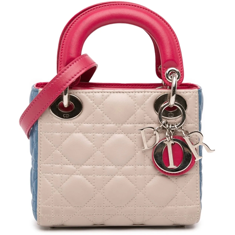 Christian Dior Schultertasche Mini Tricolor Lambskin Cannage Lady Dior braun
