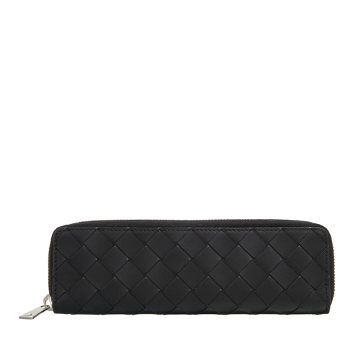 Bottega Veneta Ritsportemonnee Intrecciato Slim Pencil Wallet Black / Silver