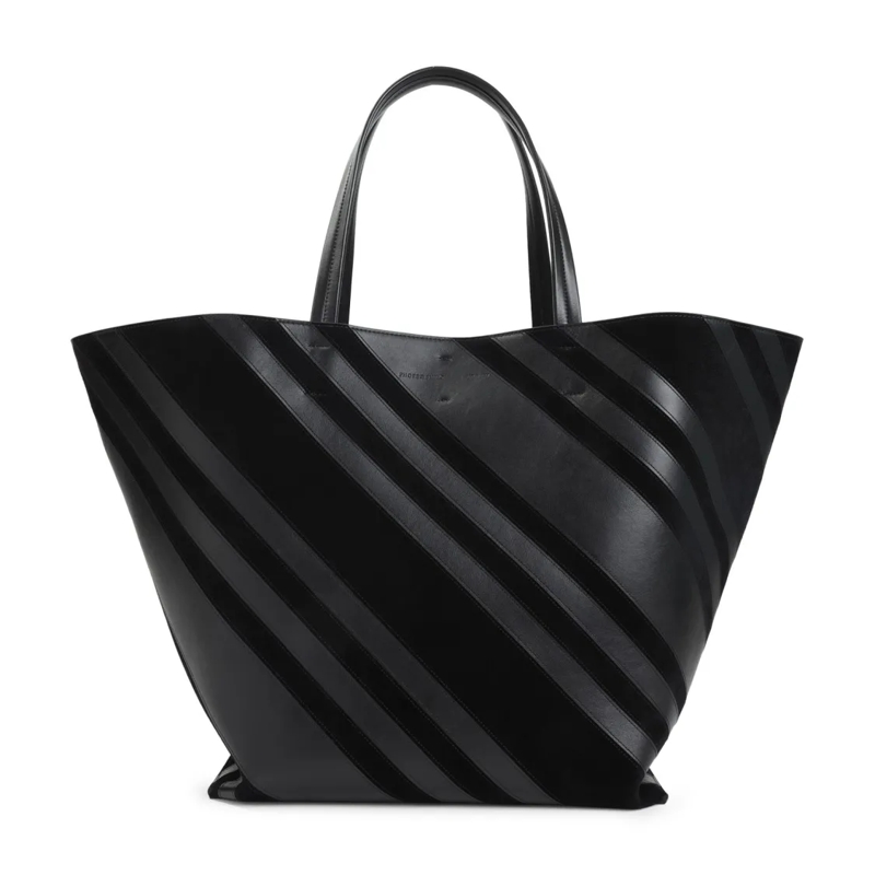 PHOEBE PHILO Fourre-tout Trapezoidal Black Calf Leather Shoulder Bag Black