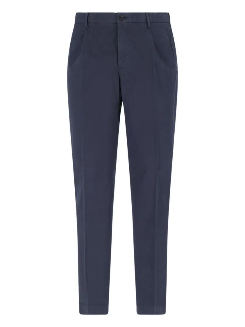 Thumbnail - Incotex - High-Waisted Navy Cotton Chino Pants With Pleated - Größe 50 - blau