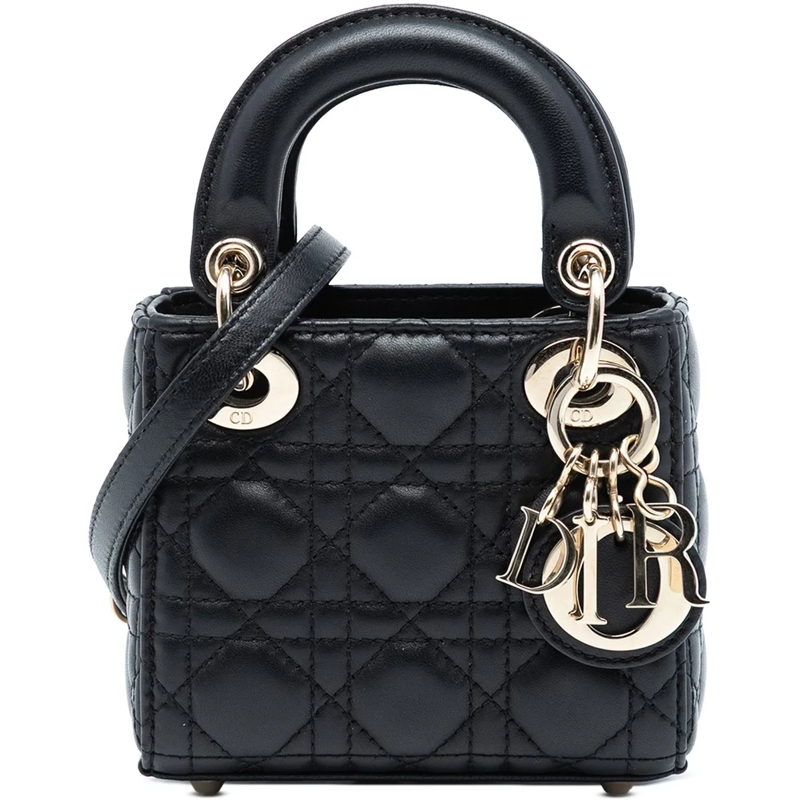 Christian Dior Schultertasche Micro Lambskin Cannage Lady Dior schwarz